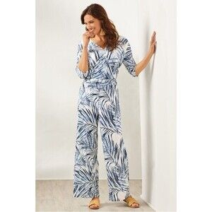 NWOT Soft Surroundings Womens Bayside Jumpsuit Blue Palms 2CN50 Made in USA Sz M